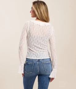 Tops | Willow & Root Studded Ruffle Lace Top White