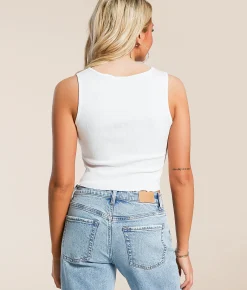 Gilded Intent Studded Split Hem Tank Top White Discount