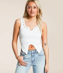 Gilded Intent Studded Split Hem Tank Top White Discount