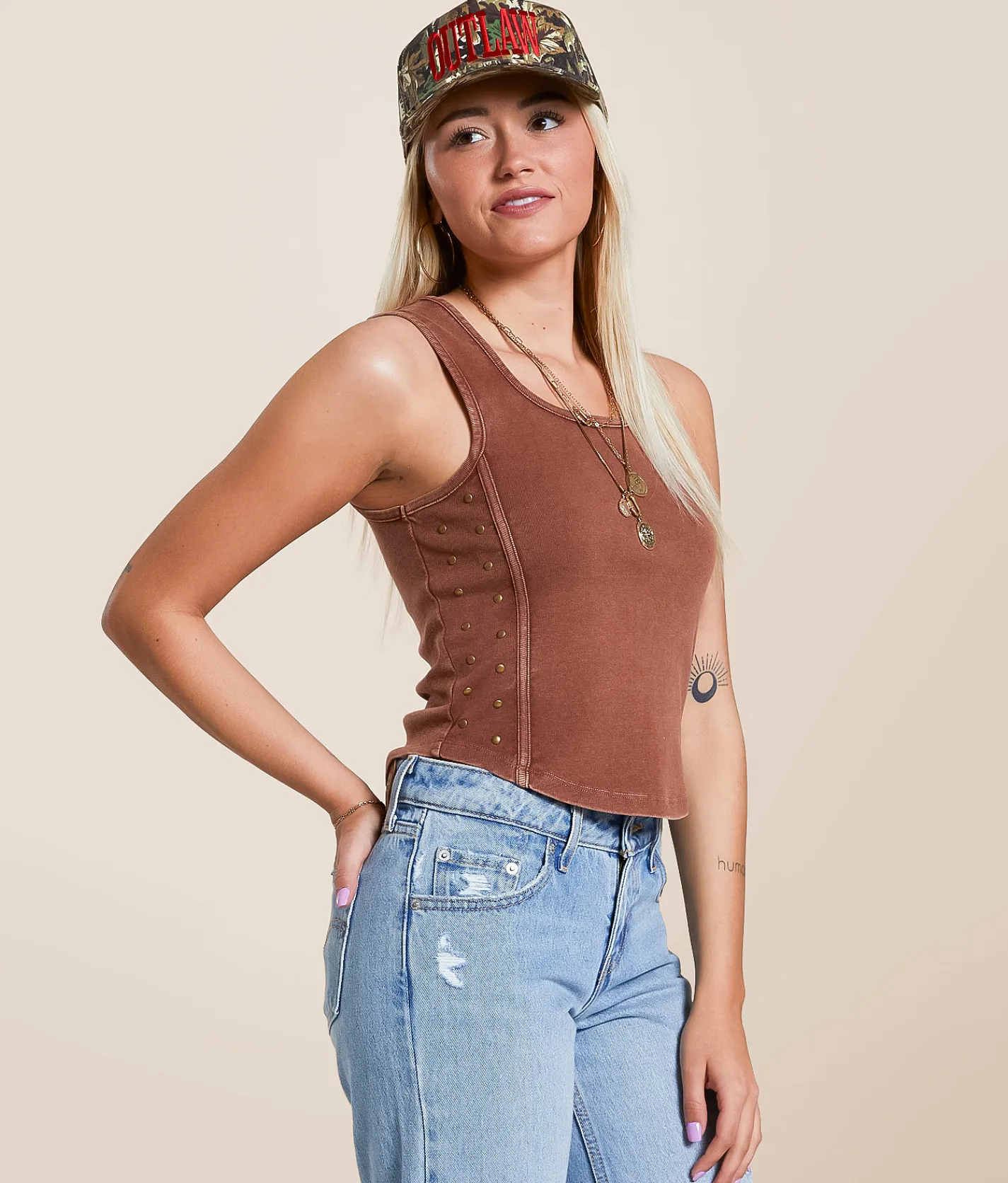 Gilded Intent Studded Tank Top Cinnamon Discount