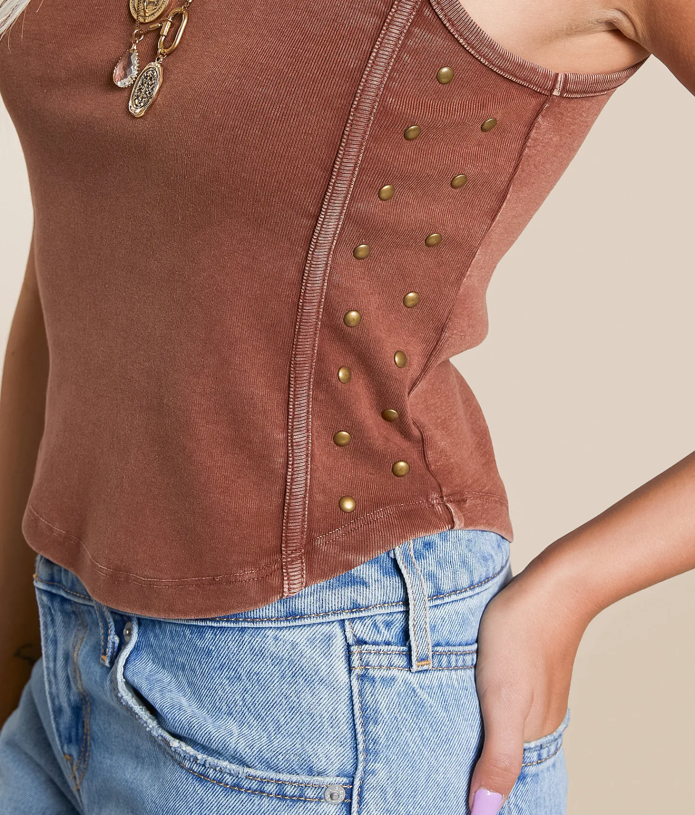 Gilded Intent Studded Tank Top Cinnamon Discount