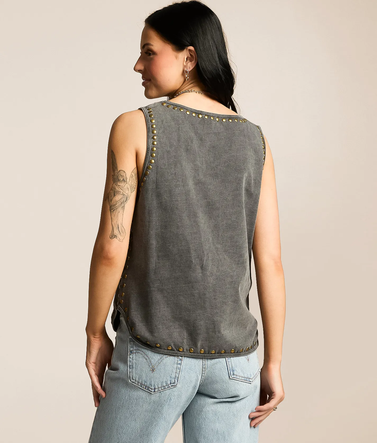 Gilded Intent Studded Tank Top Washed Black Best