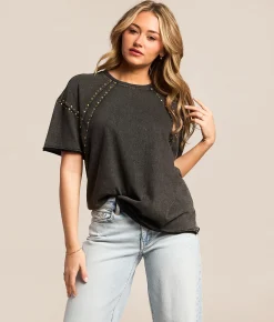 Tops | Gilded Intent Studded T-Shirt Black