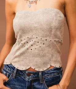 Sterling & Stitch Studded Tube Top Grey Taupe Online