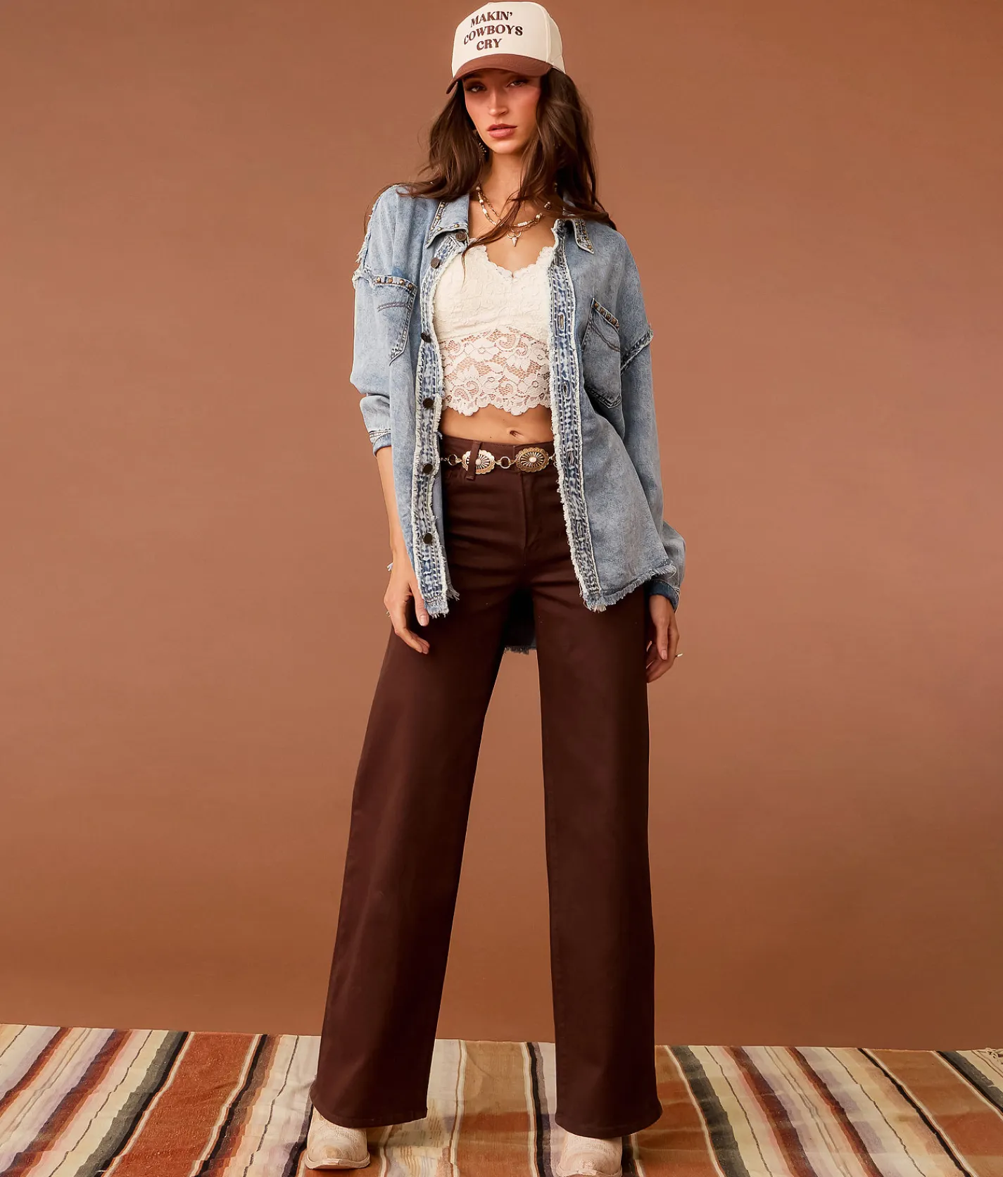 Sterling & Stitch Studded Western Chambray Shirt Light Wash