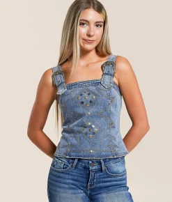 Tops | Blue B Studded Western Denim Stretch Tank Top Sand
