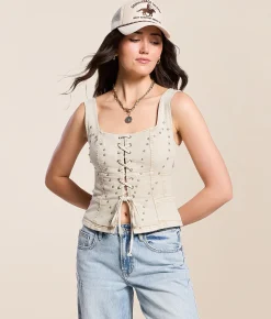 Blue B Studded Western Denim Stretch Tank Top Sand Online