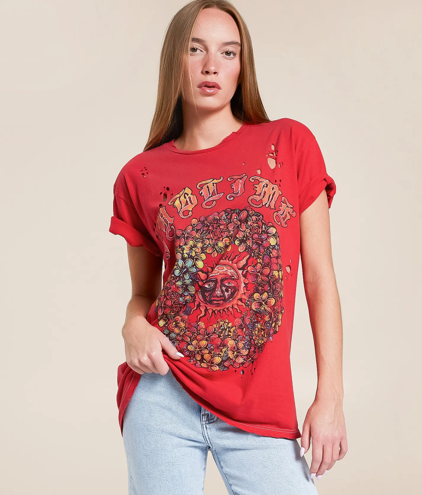 Merch Traffic Sublime Floral Band T-Shirt Red Clearance