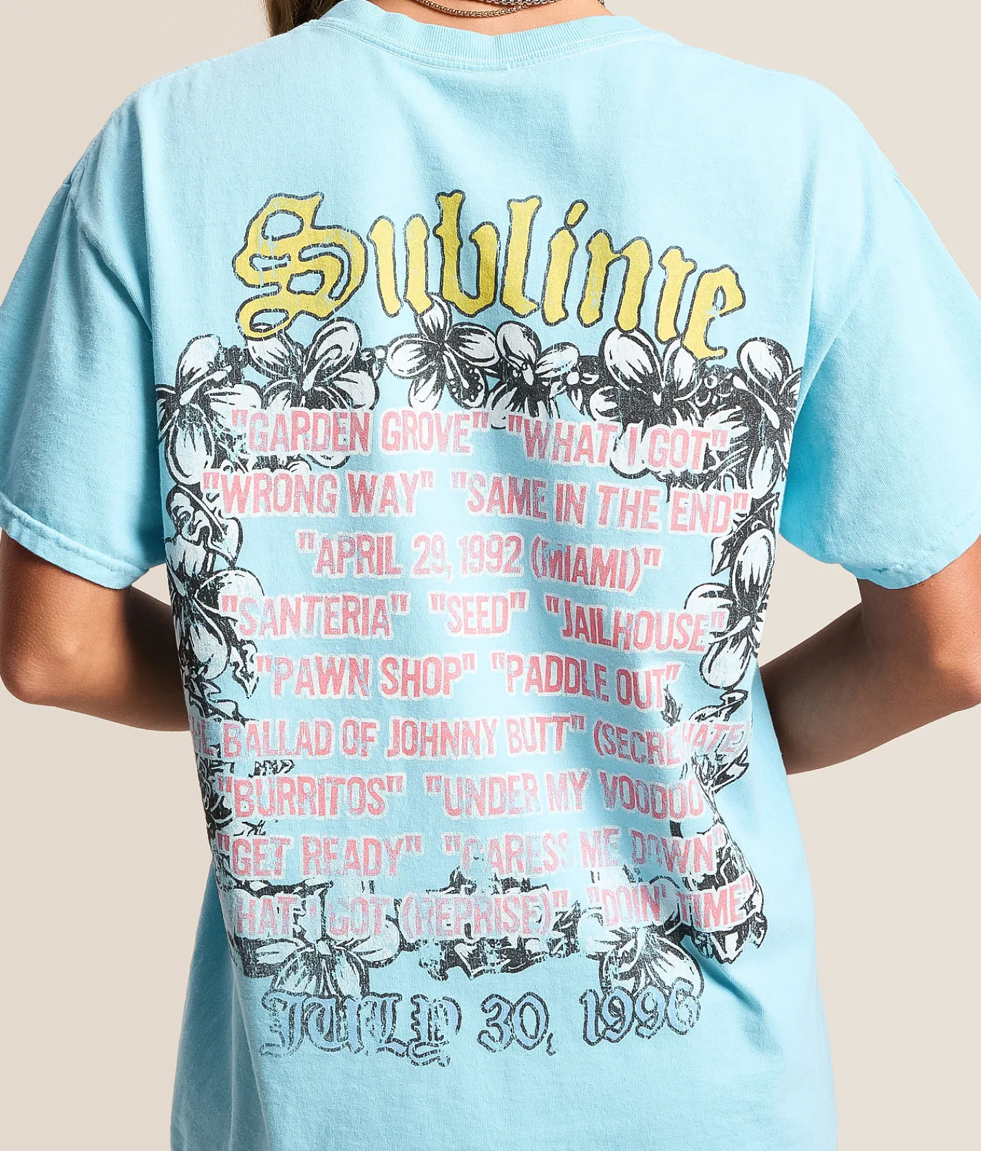 Merch Traffic Sublime Floral Dog Oversized Band T-Shirt Baby Blue Best