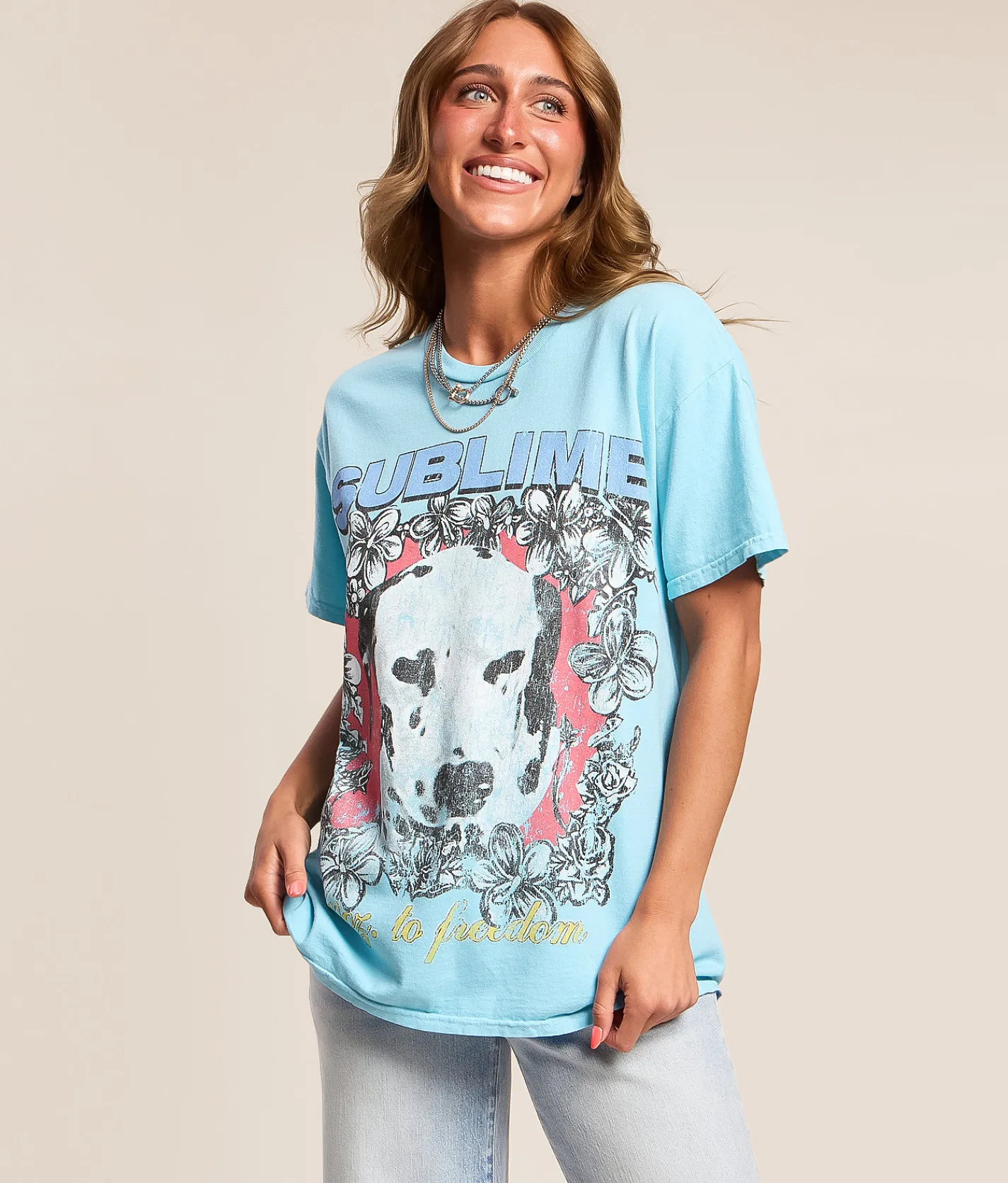 Merch Traffic Sublime Floral Dog Oversized Band T-Shirt Baby Blue Best
