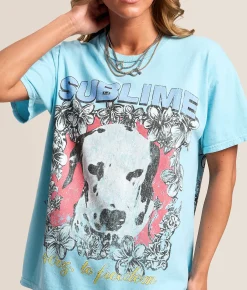 Merch Traffic Sublime Floral Dog Oversized Band T-Shirt Baby Blue Best