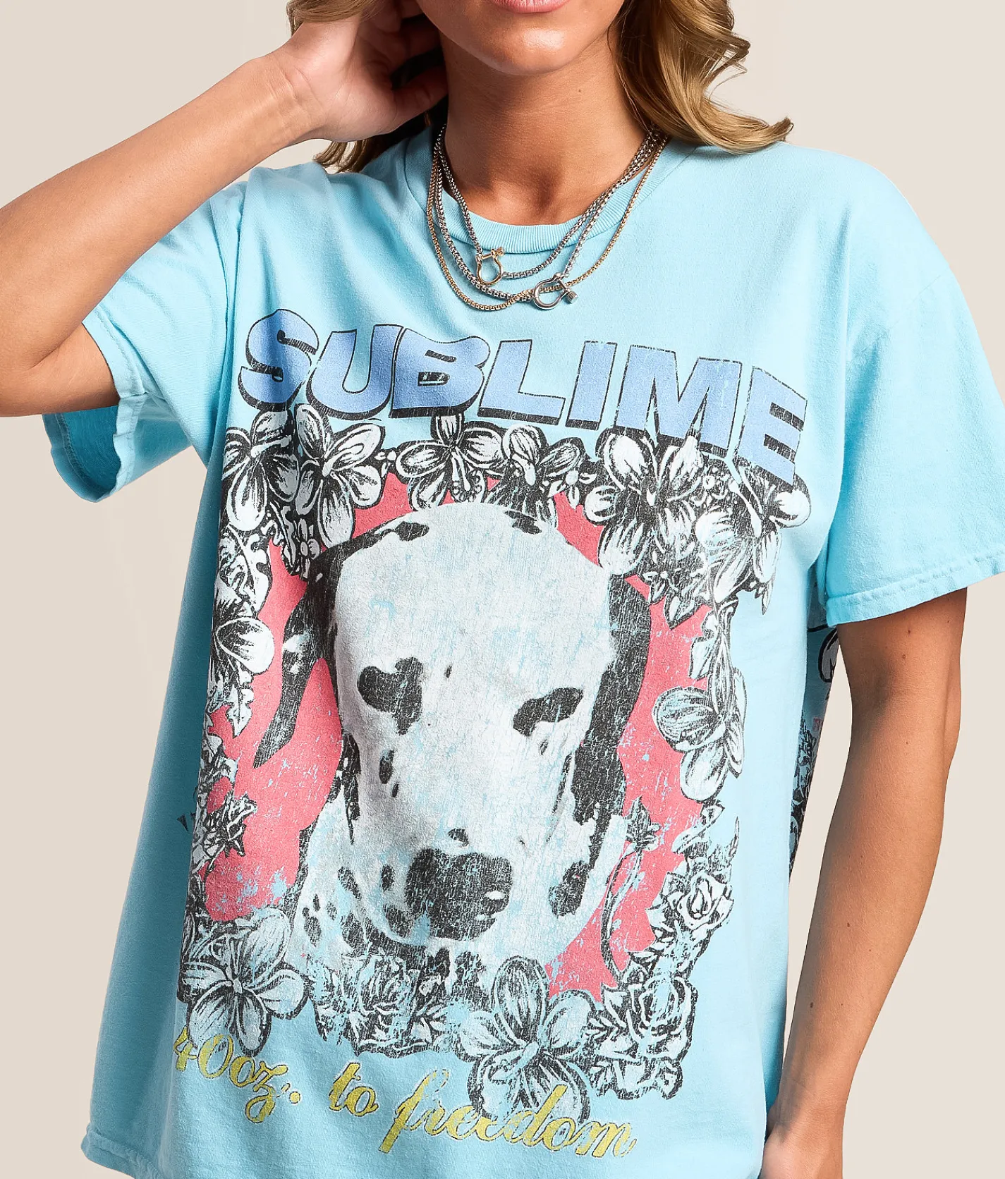 Merch Traffic Sublime Floral Dog Oversized Band T-Shirt Baby Blue Best