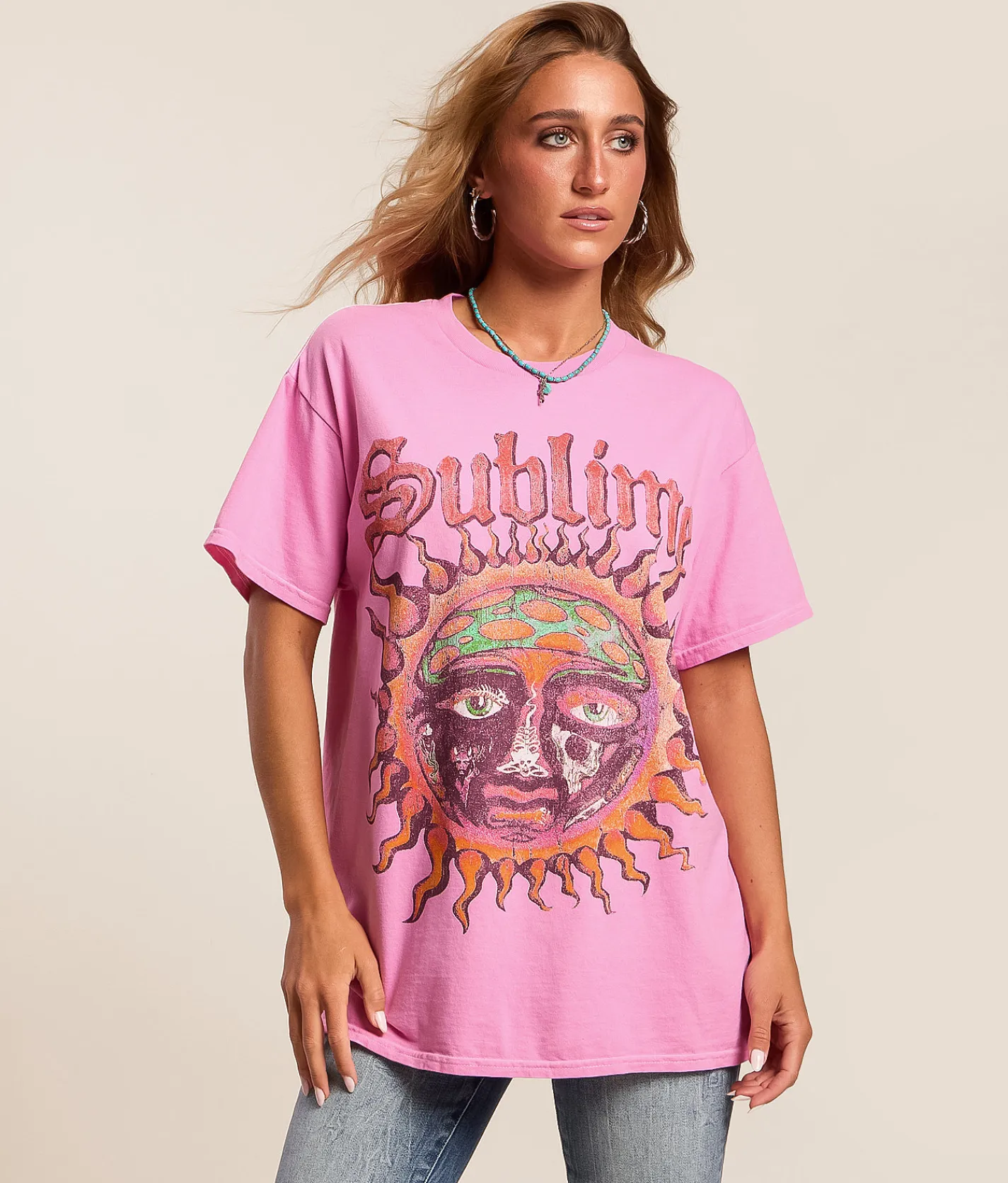 Merch Traffic Sublime Sun Oversized Band T-Shirt Begonia Pink Outlet