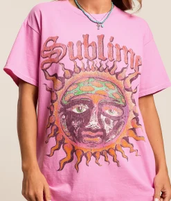 Merch Traffic Sublime Sun Oversized Band T-Shirt Begonia Pink Outlet