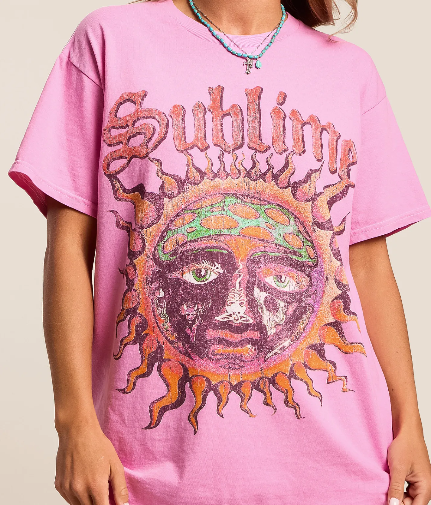 Merch Traffic Sublime Sun Oversized Band T-Shirt Begonia Pink Outlet