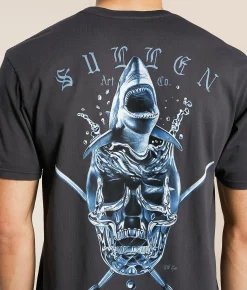 Sullen Adis Badge T-Shirt Grey Pinstripe New