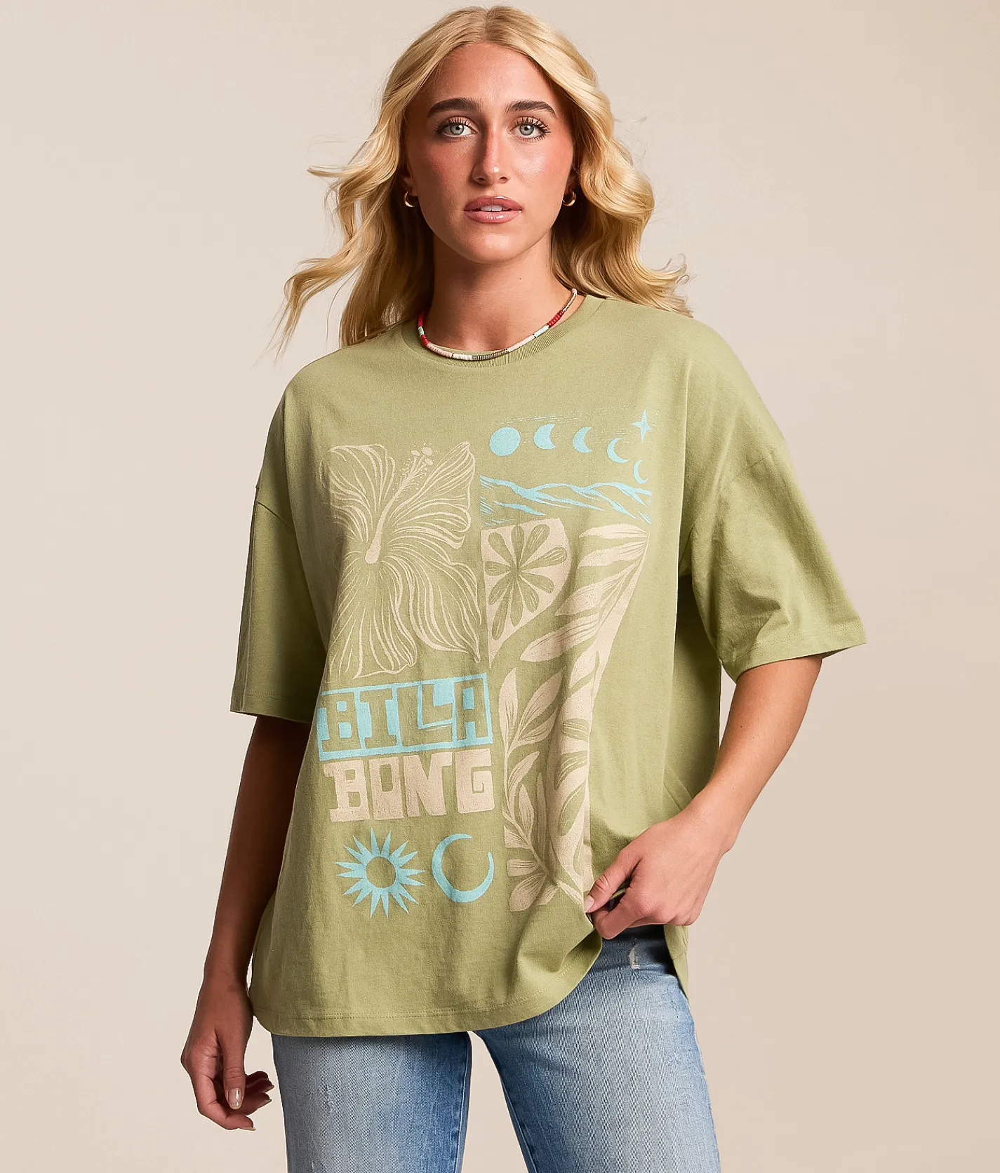 Tops | Billabong Summer Glow Oversized T-Shirt Avocado
