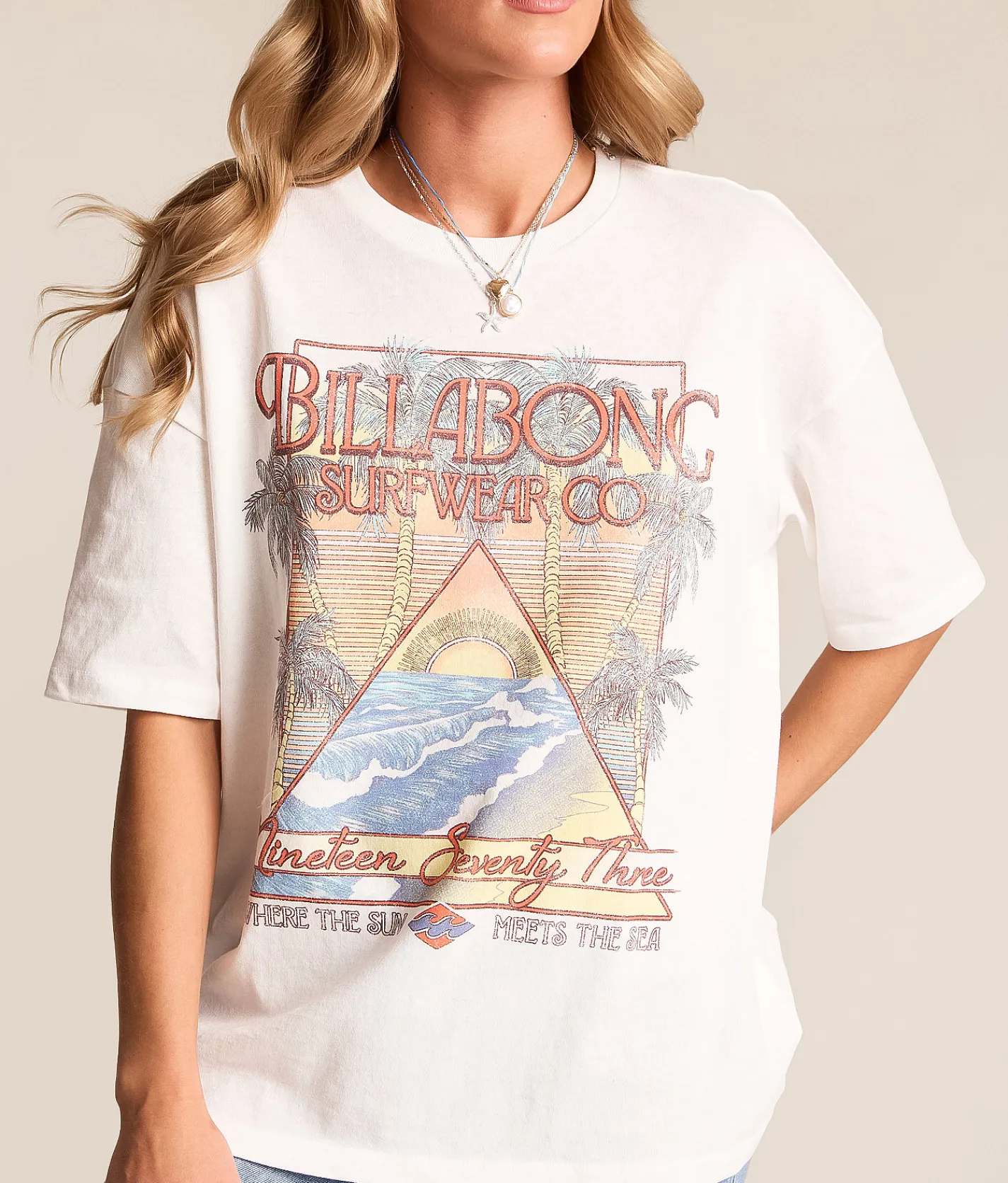 Billabong Sun Meets Sea Oversized T-Shirt Salt Crystal New