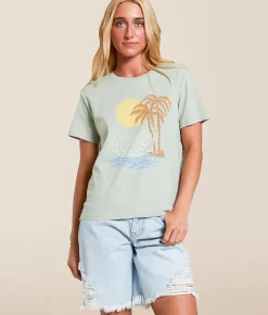 Hurley Sun Palm Classic T-Shirt Aqua Grey New