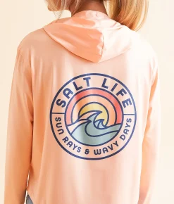 Salt Life Sun Rays Wavy Days Tropx Performance Hoodie Mellow Peach Hot