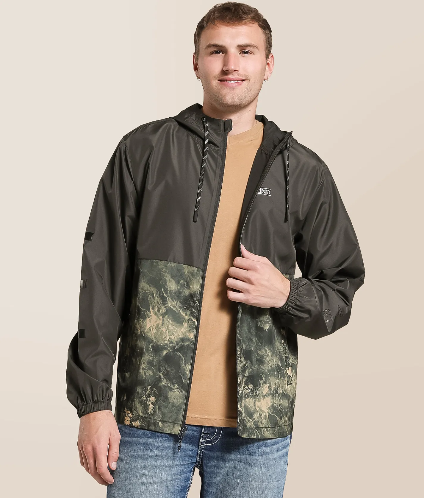 Coats & Jackets|Activewear | Salty Crew Surface Windbreaker Hooded Jacket Pirate Black