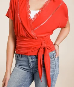 Daytrip Surplice Side Tie Top Bittersweet Clearance