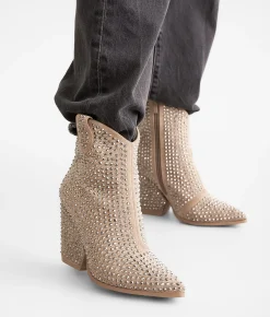 Very G Swagger Studded Leather Western Ankle Boot Taupe Discount