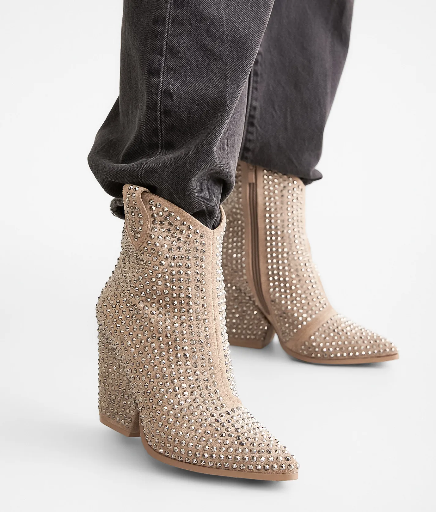 Very G Swagger Studded Leather Western Ankle Boot Taupe Discount