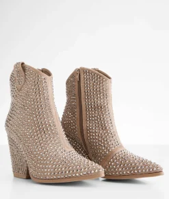 Very G Swagger Studded Leather Western Ankle Boot Taupe Discount