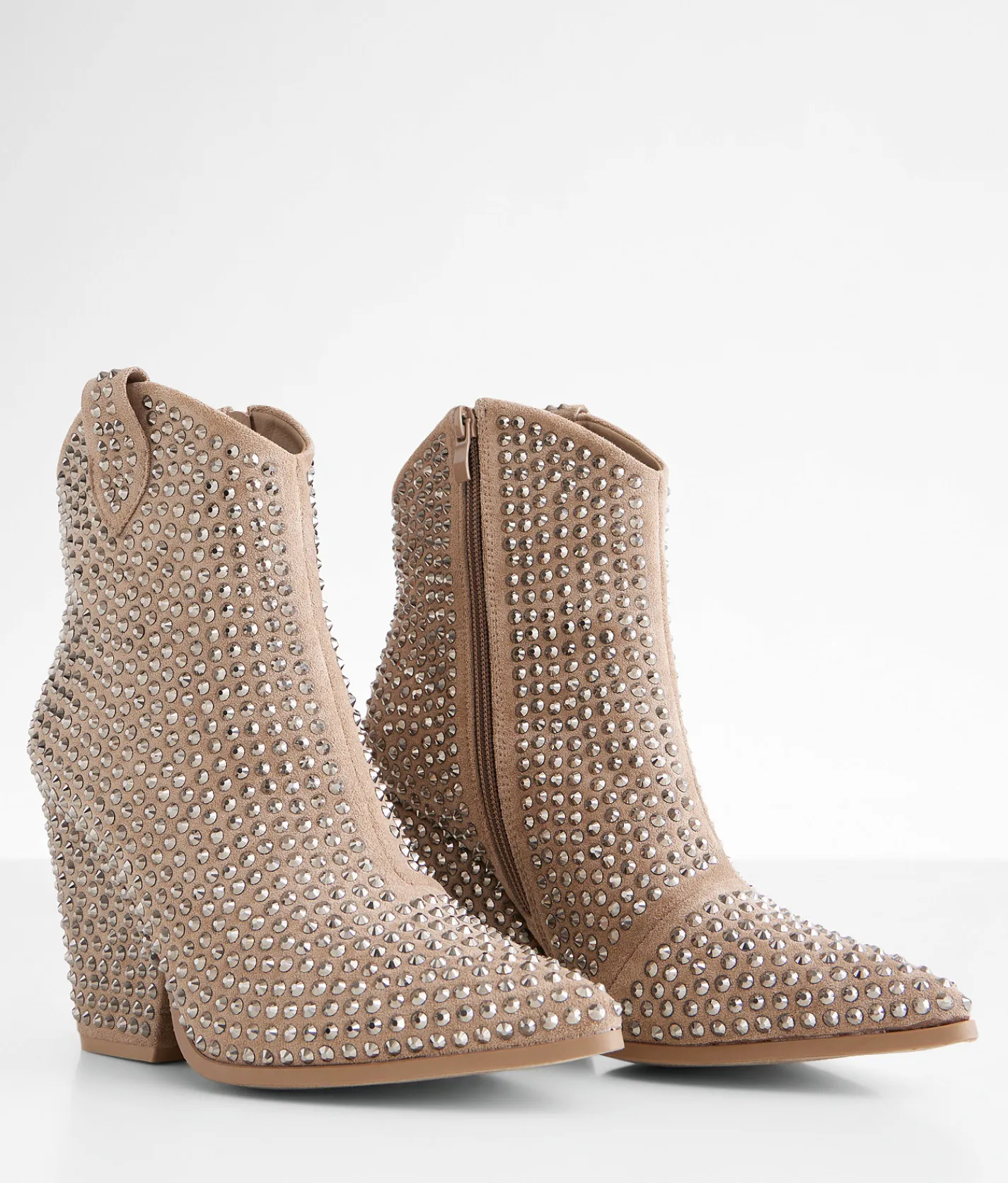 Very G Swagger Studded Leather Western Ankle Boot Taupe Discount