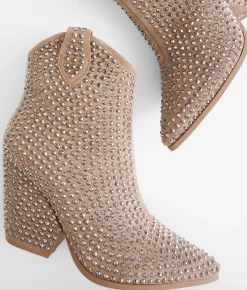 Very G Swagger Studded Leather Western Ankle Boot Taupe Discount