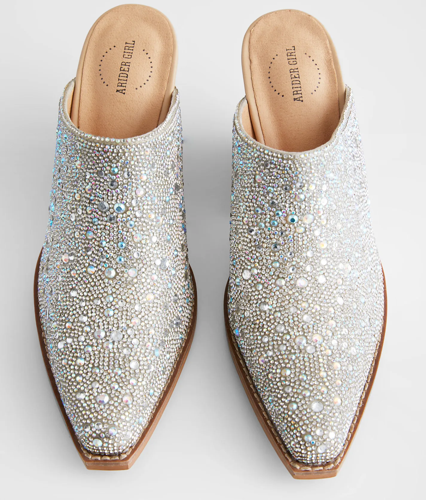 ARider Girl Sweet Rhinestone Mule Shoe Silver Hot