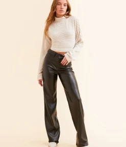 KanCan Signature 90s Wide Leg Faux Leather Pant Kaia Sale