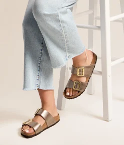 Birkenstock® Sydney Luxe Buckle Sandal Taupe Sale