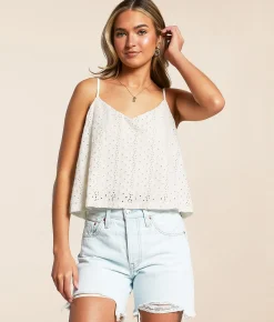 Z Supply Sylvie Eyelet Cropped Tank Top White Hot