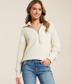 Varley Tara Half Zip Sweater White Cap Grey Sale