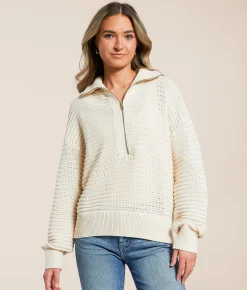 Varley Tara Half Zip Sweater White Cap Grey Sale
