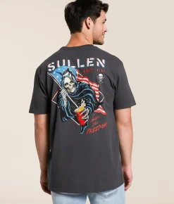 Tops|Graphic T-Shirts | Sullen Tastes Like Freedom T-Shirt Grey Pinstripe