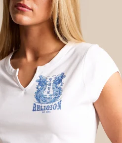 True Religion Tattoo Cropped Baby T-Shirt Optic White Clearance