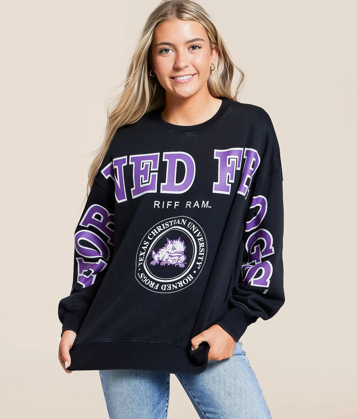 Tops | Gameday SOCIAL® TCU Horned Frogs Oversized Pullover Black