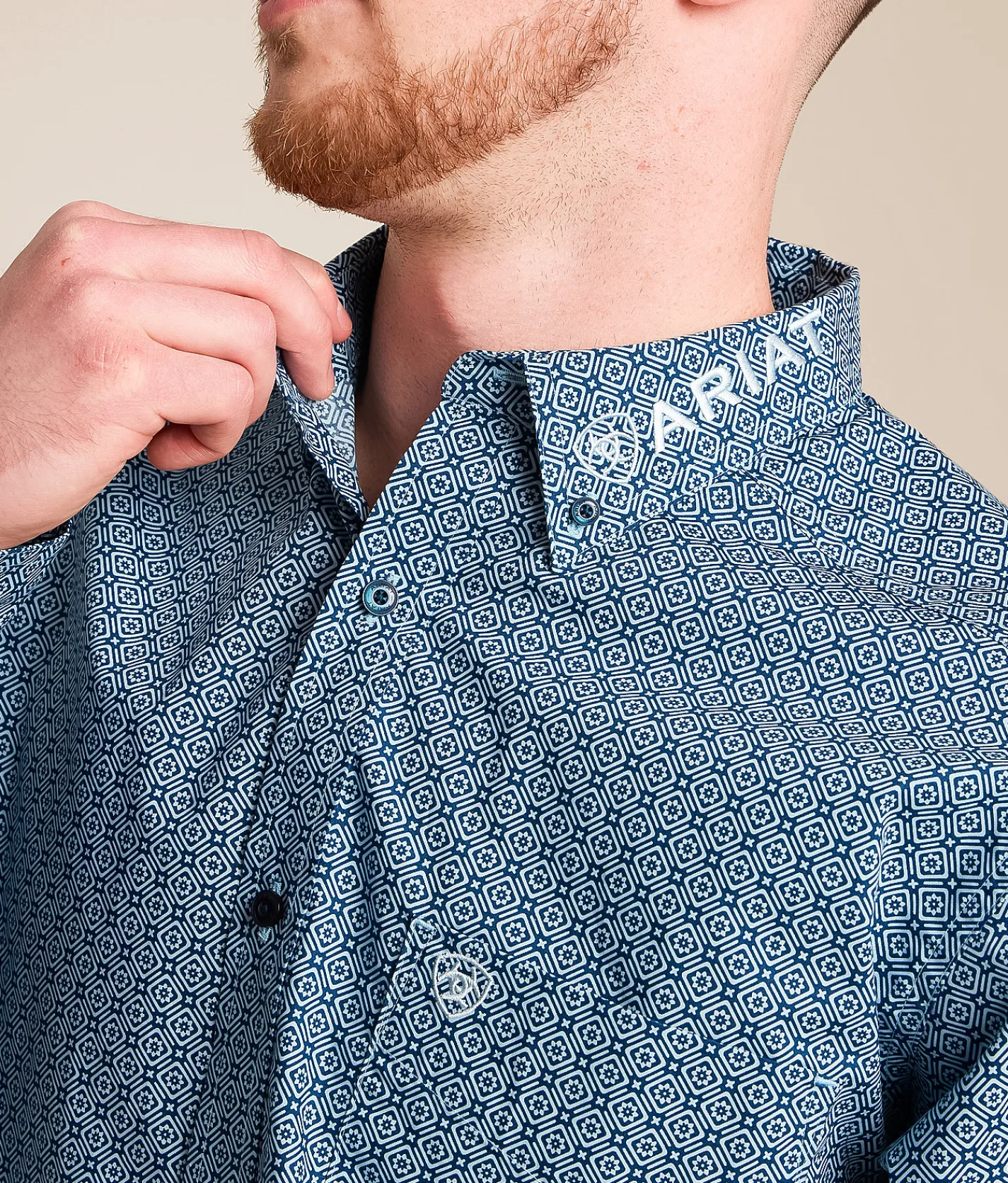 Ariat Team Jansen Fitted Shirt Navy Light Blue Discount