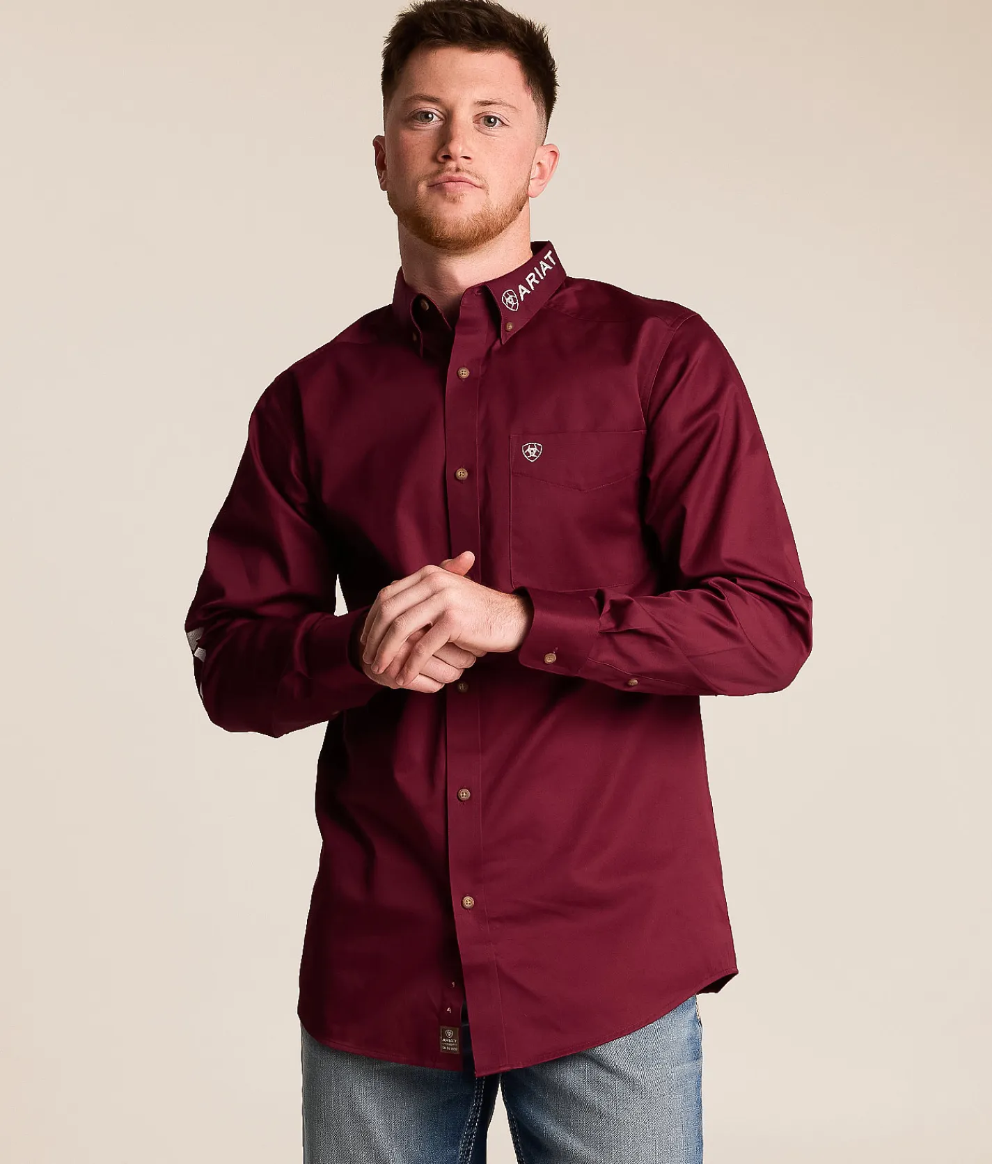 Tops | Ariat Team Logo Twill Shirt Burgundy White