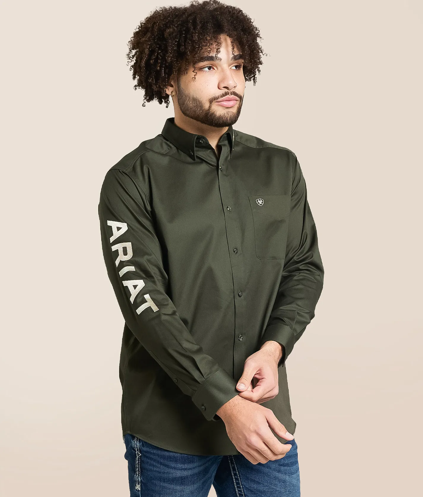 Tops | Ariat Team Logo Twill Shirt Olive Khaki