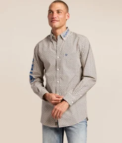 Tops | Ariat Team Welles Fitted Shirt Khaki Dark Blue