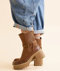 Mia Tedy Buckle Ankle Boot Cognac Best