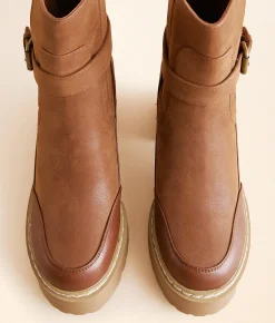 Mia Tedy Buckle Ankle Boot Cognac Best