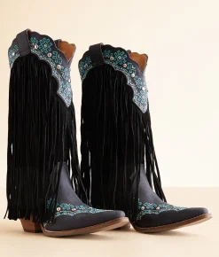 Dingo Tequila Sunrise Fringe Western Leather Boot Black Sale