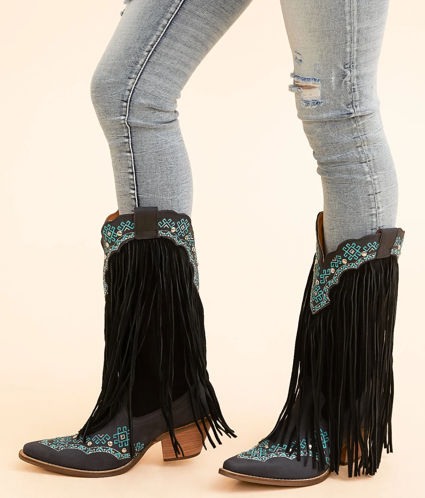 Dingo Tequila Sunrise Fringe Western Leather Boot Black Sale
