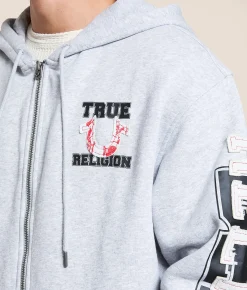 True Religion Terry Applique Hoodie Heather Grey Clearance