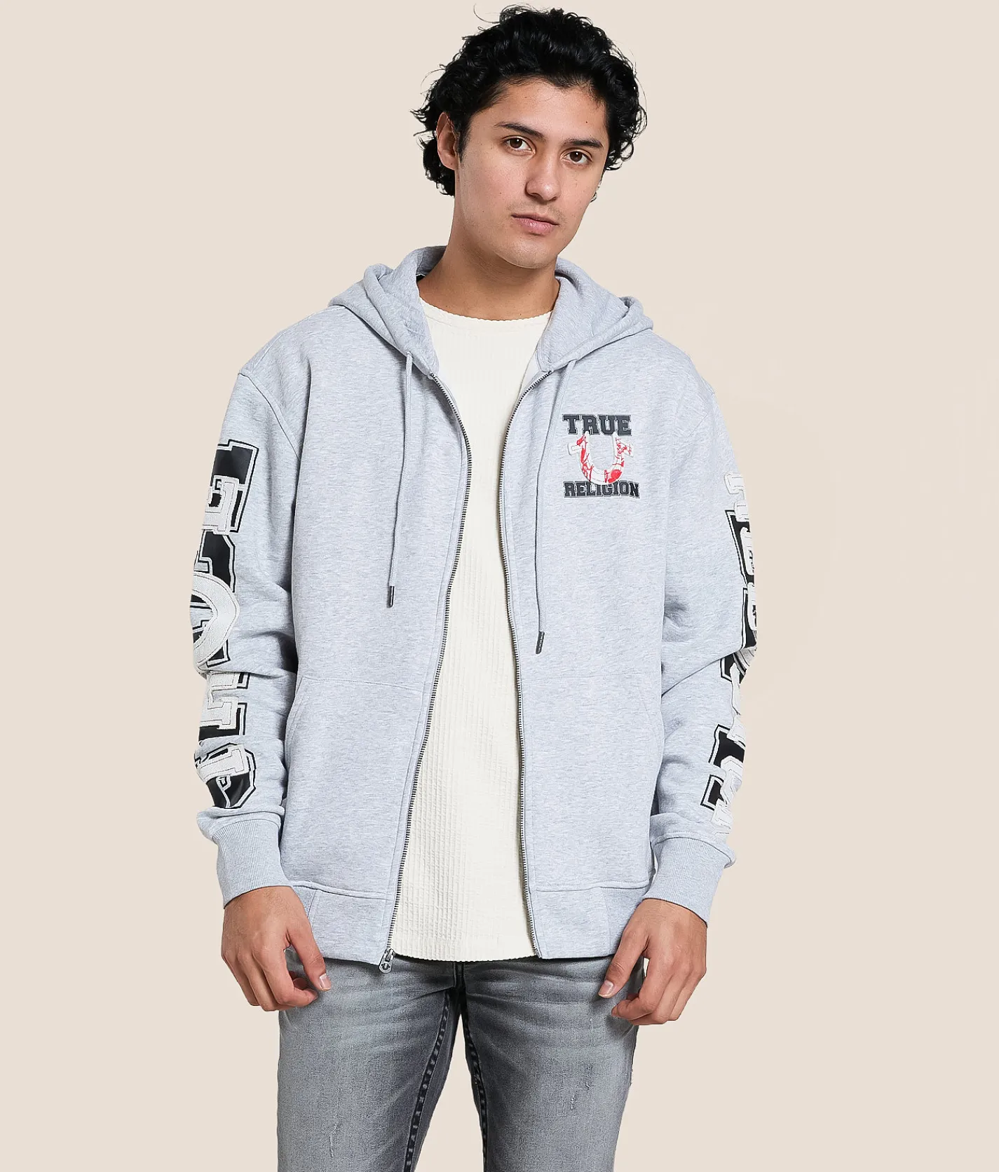 True Religion Terry Applique Hoodie Heather Grey Clearance